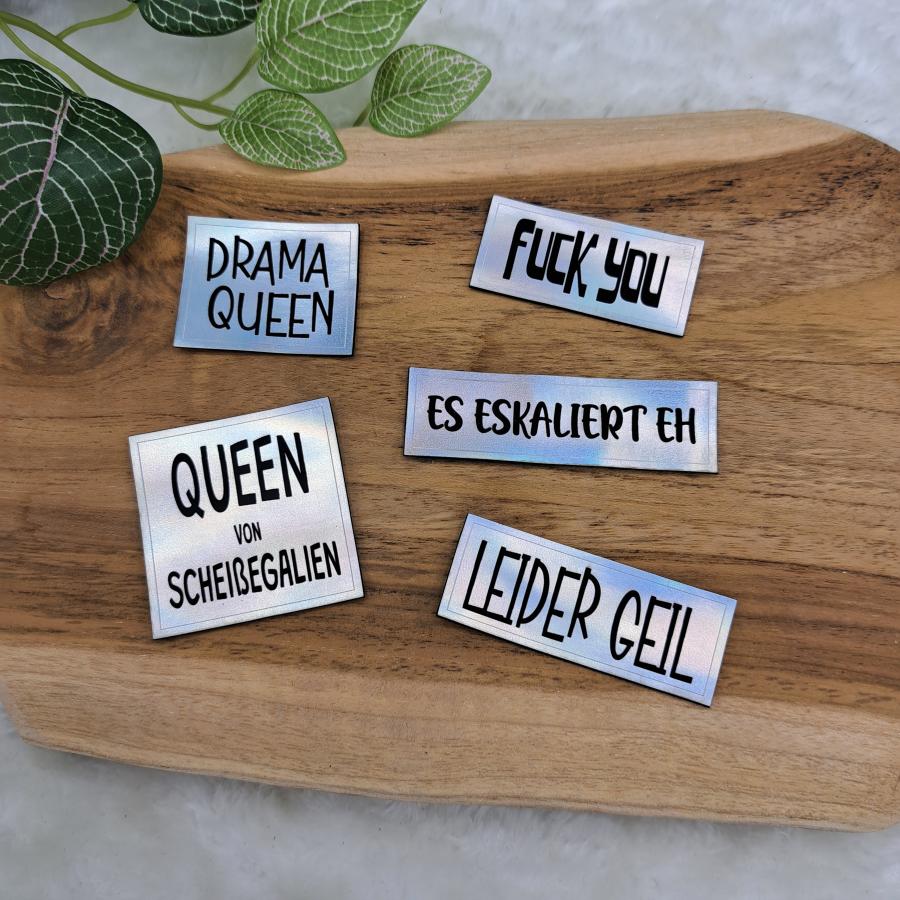 5 Stück Kunstlederlabel "SPRÜCHE SET" Holographic