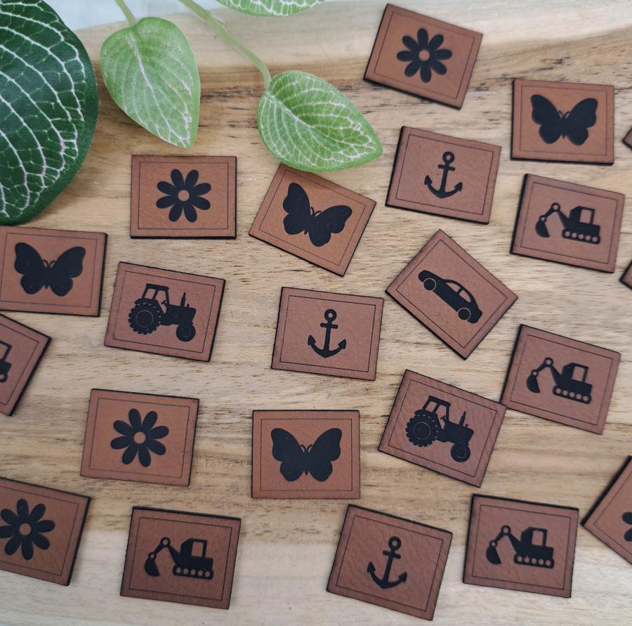 5 Stück Mini Kunstlederlabel Set