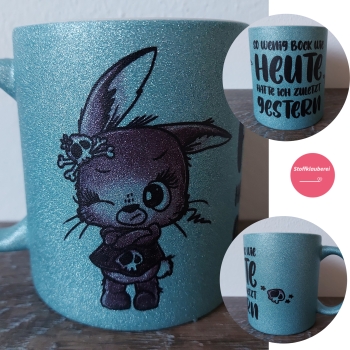 Glitzer Tasse hellblau "Zorn Häschen"