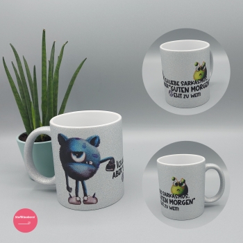 Glitzer Tasse silber "Monster"