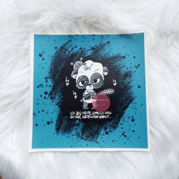 "Kettensäge Panda petrol" Kunstleder 15x15cm
