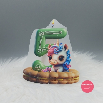 "5" Geburtstagszahl Einhorn Bügelbild groß (ca. 15cm X 13cm)