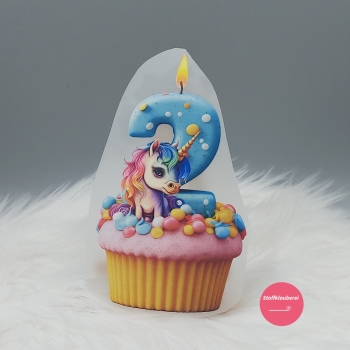 "2" Geburtstagszahl Einhorn Bügelbild groß (ca. 15cm X 9cm)
