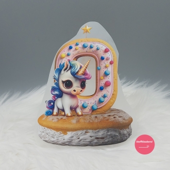 "0" Geburtstagszahl Einhorn Bügelbild groß (ca. 15cm X 11cm)
