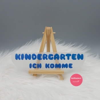 "Kindergarten ich komme" dunkelblau Bügelbild (ca. 16cm x 3,5cm)