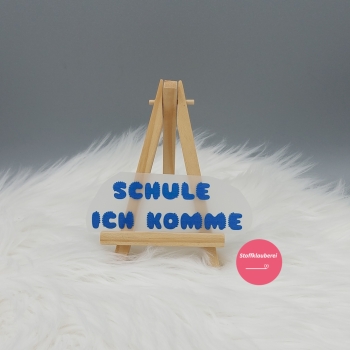 "Schule ich komme" dunkelblau Bügelbild (ca. 10cm x 3,5cm)