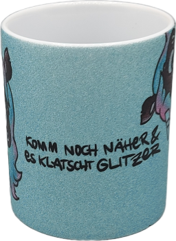 Glitzer Tasse hellblau "Einhorn Klatscht Glitzer"