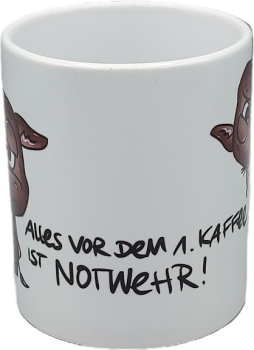 Tasse "Ohne Kaffee ist es Notwehr" mit lila Schimmer Effekt