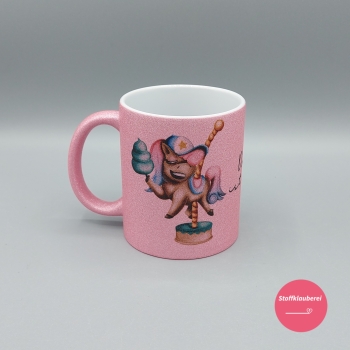 Glitzer Tasse "Das Leben ist ein Ponyhof'" rosa