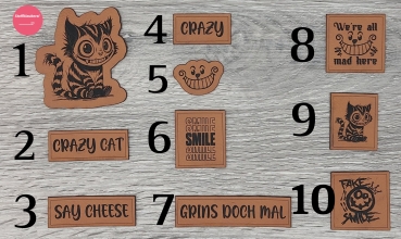 Kunstlederlabel "grinsende Katze"