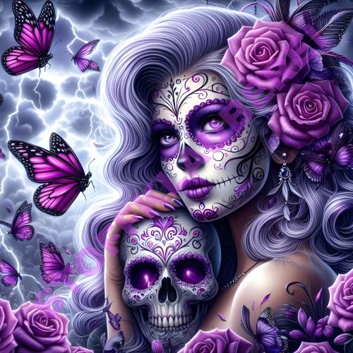 "La Catrina groß lila" Kunstleder 40x40cm