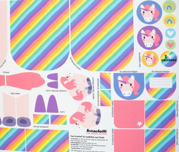 "Einhorn" Komplett Set Tierbeutel aus Canvas von Käselotti