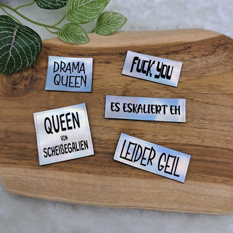 5 Stück Kunstlederlabel "SPRÜCHE SET" Holographic