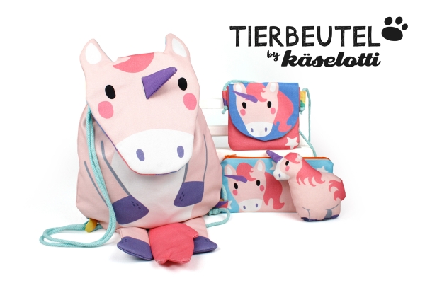 "Einhorn" Komplett Set Tierbeutel aus Canvas von Käselotti