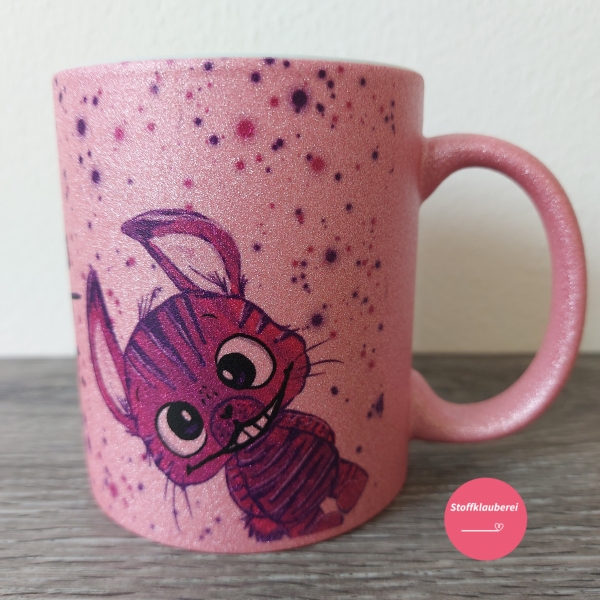 Glitzer Tasse rosa "Irgendwas stimmt mit Hasi nicht"