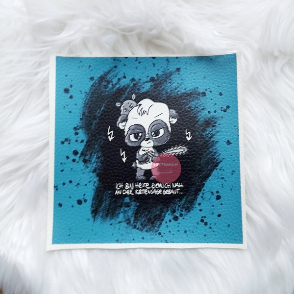 "Kettensäge Panda petrol" Kunstleder 15x15cm