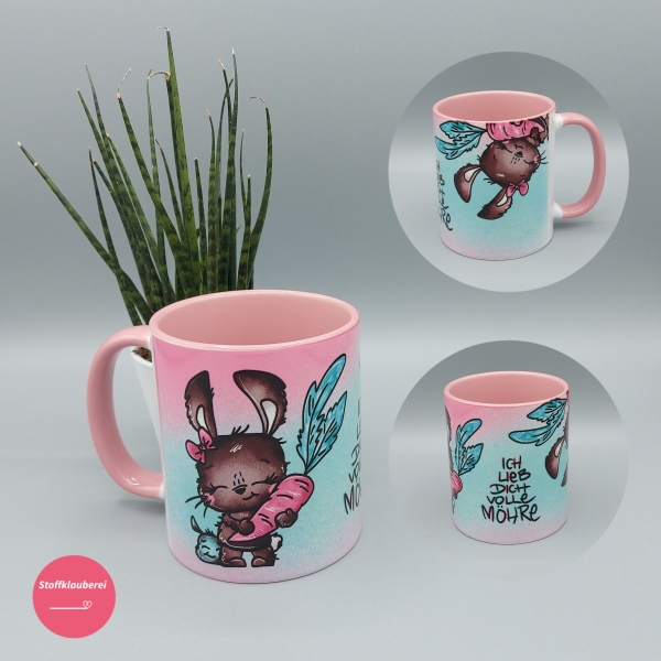 Tasse "Ich lieb dich volle Möhre" rosa