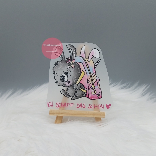 "Ich schaff das schon" rosa Hase Bügelbild mittel (ca. 9,5cm X 9,5cm)