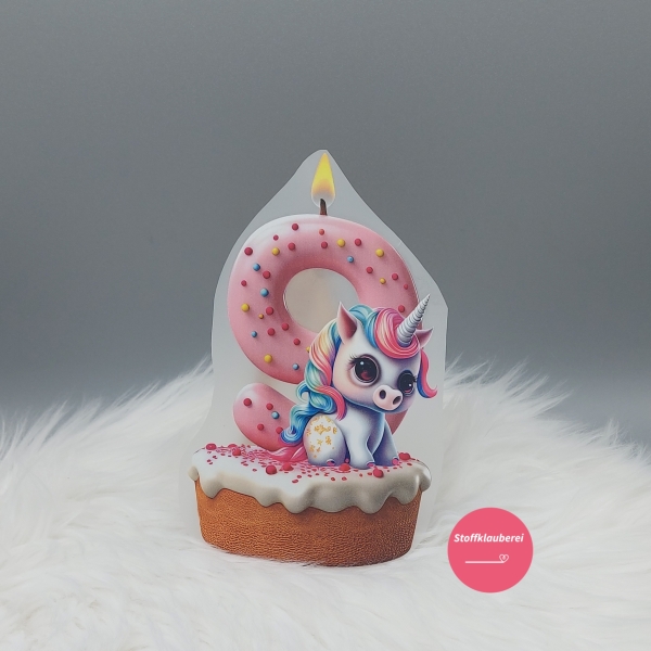 "9" Geburtstagszahl Einhorn Bügelbild groß (ca. 15cm X 10cm)