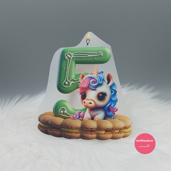 "5" Geburtstagszahl Einhorn Bügelbild groß (ca. 15cm X 13cm)