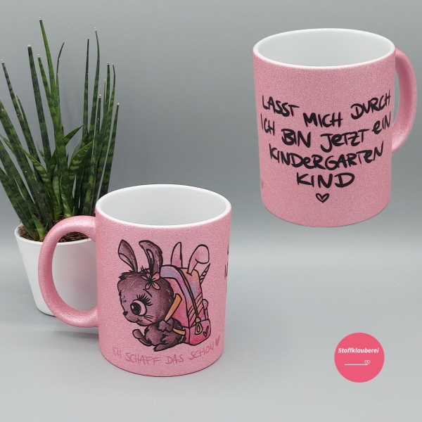 Glitzer Tasse rosa "Kindergarten Kind"