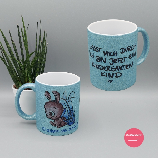 Glitzer Tasse hellblau "Kindergarten Kind"