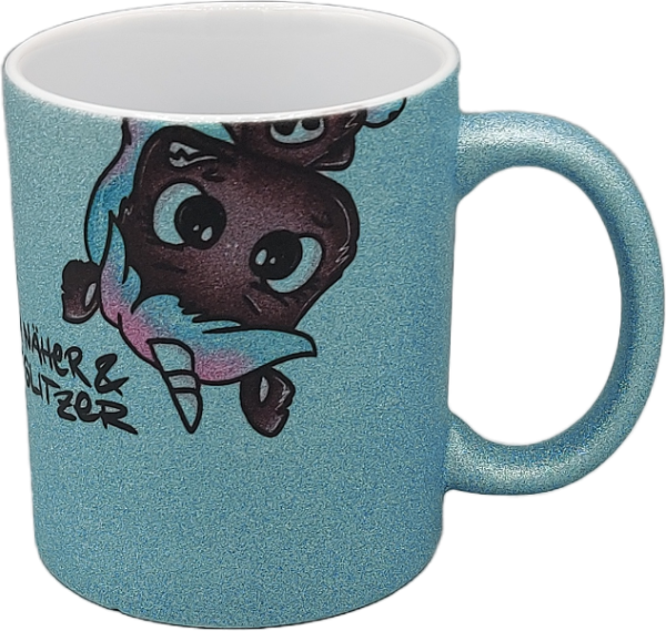 Glitzer Tasse hellblau "Einhorn Klatscht Glitzer"