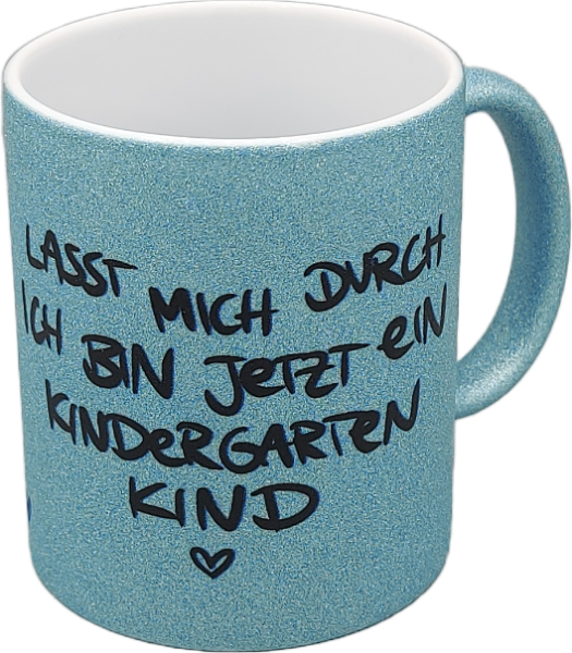 Glitzer Tasse hellblau "Kindergarten Kind"