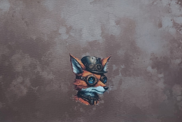 "Steampunk Fuchs" Kunstleder 17x25cm