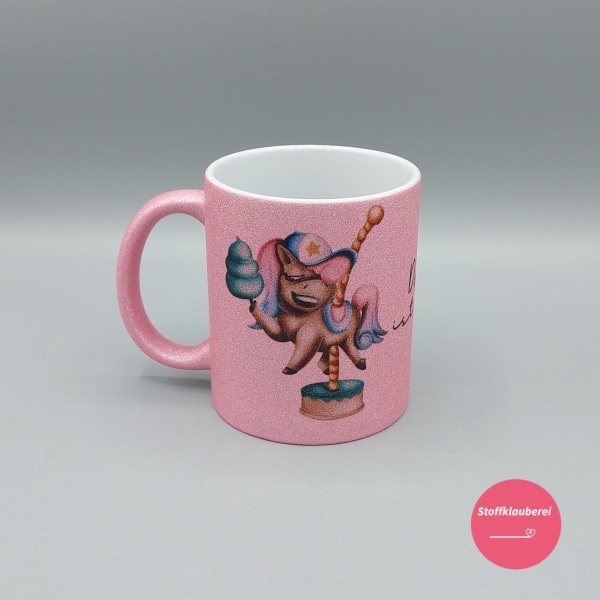 Glitzer Tasse "Das Leben ist ein Ponyhof'" rosa
