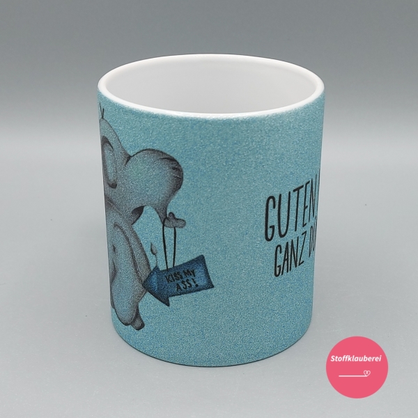 Glitzer Tasse "'Ganz dünnes Eis" hellblau