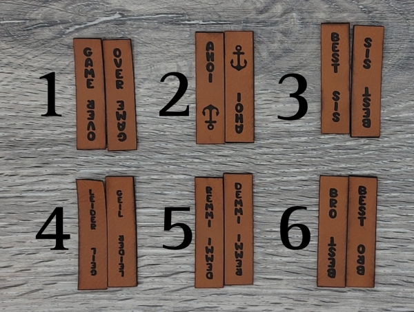 Kunstlederlabel "Kordelenden mit 2 Wörtern" 1 Paar