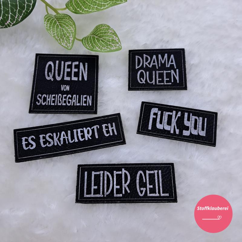 5 Stück Kunstlederlabel "SPRÜCHE SET"
