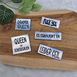 5 Stück Kunstlederlabel "SPRÜCHE SET" Holographic