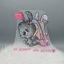 "Ich schaff das schon" rosa Hase Bügelbild sehr groß (ca. 24cm X 24cm)