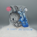 "Ich schaff das schon" blau Hase Bügelbild sehr groß (ca. 24cm X 24cm)