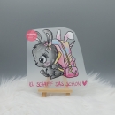 "Ich schaff das schon" rosa Hase Bügelbild groß (ca. 14cm X 14cm)
