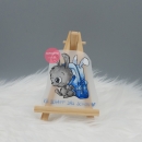 "Ich schaff das schon" blau Hase Bügelbild klein (ca. 6,5cm X 6,5cm)