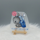 "Ich schaff das schon" blau Hase Bügelbild mittel (ca. 9,5cm X 9,5cm)